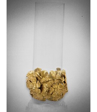 Cayen Collection Brass Flowers and Glass Vase