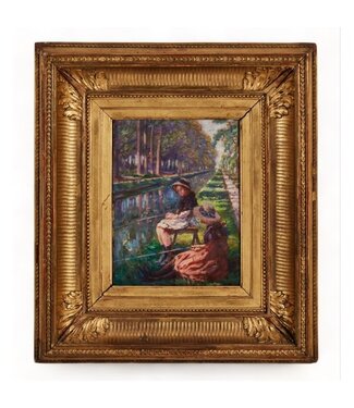 Cayen Collection Jean Georges Ferry Fishing on the river bank oil painting
