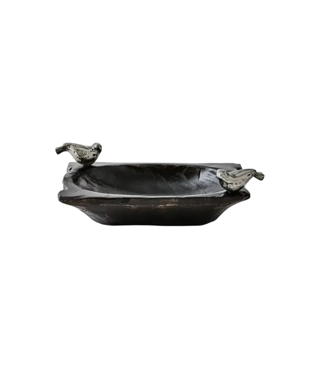 Jan Barboglio Chiquito Batea Bowl with 2 Wax Cast Iron Birds