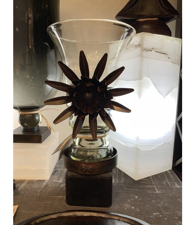 Cayen Collection Florero Vase CL W/ Iron Forged Sunflower & Base