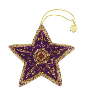 Cayen Collection Embroidered Purple Star Ornament with  Gold  threads