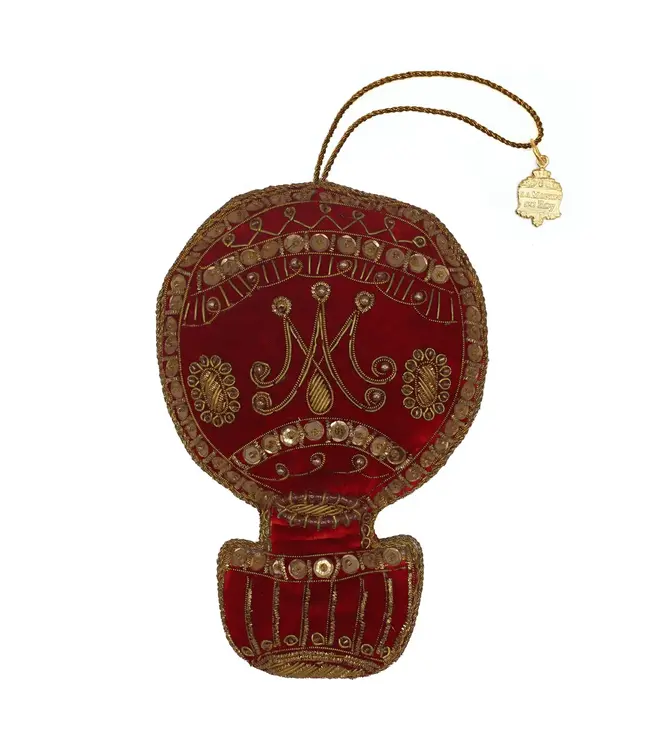 Cayen Collection Embroidered Red Ballon Ornament with Gold Threads