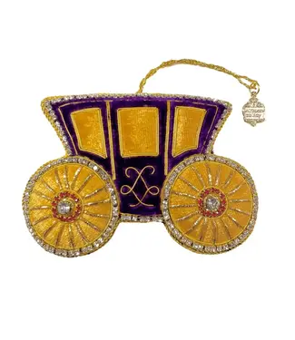 Cayen Collection Embroidered Purple Carriage  Ornament  with Golden Threads