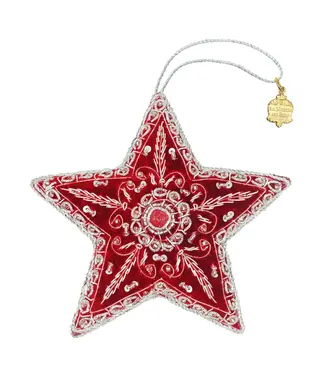Cayen Collection Embroidered  Star ornament in Red and Silver threads