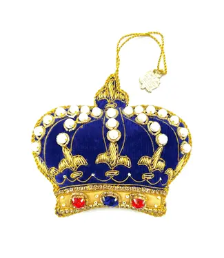 Cayen Collection Embroidered Crown  Blue Velvet with pearls
