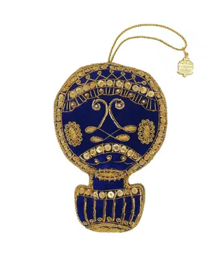 Cayen Collection Embroidered  Blue and Gold Ballon Ornament
