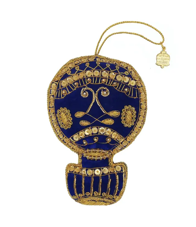 Cayen Collection Embroidered  Blue and Gold Ballon Ornament