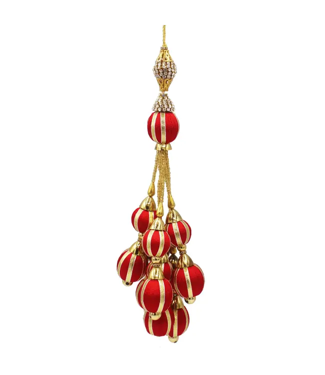 Cayen Collection Tassel Ornament with Cascading of Red and Gold Balls