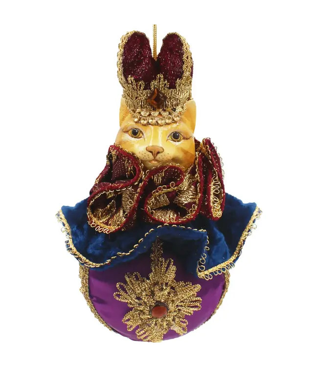 Cayen Collection Blue and Purple Bishop cat character on a ball with tassel