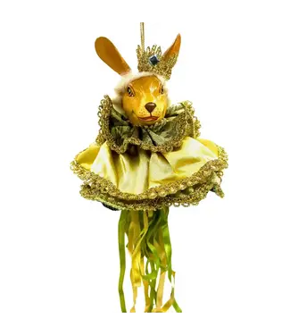 Cayen Collection Green and Gold Pompom Rabbit Ornament