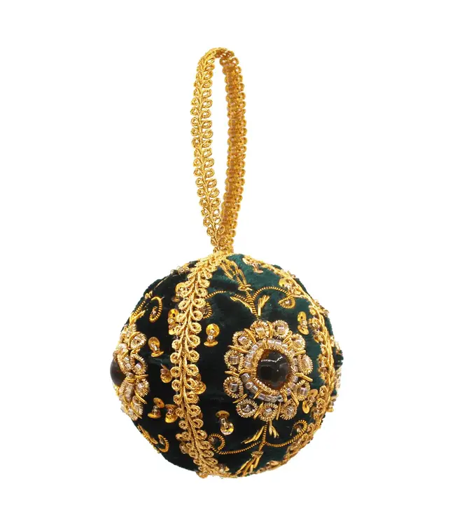 Cayen Collection Embroidered Green and gold  Christmas ball