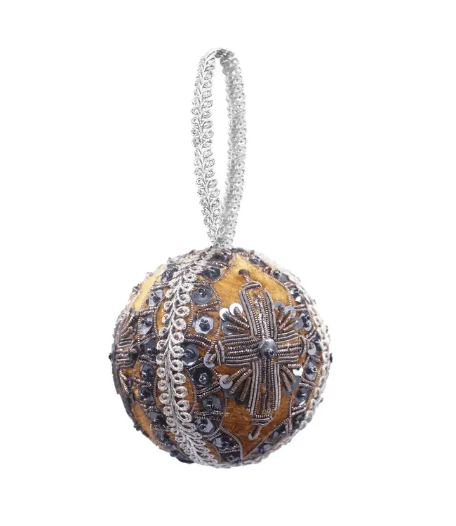 Cayen Collection Embroidery Gold and silver Ball Ornament with Cross Ornament