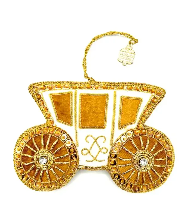 Cayen Collection Embroidered  Carriage  Ornament White with Golden Threads