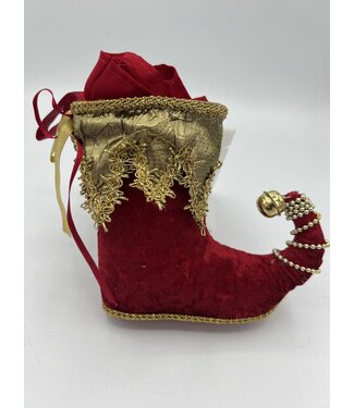 Cayen Collection Elf  Christmas Boot Red Velvet Ornament