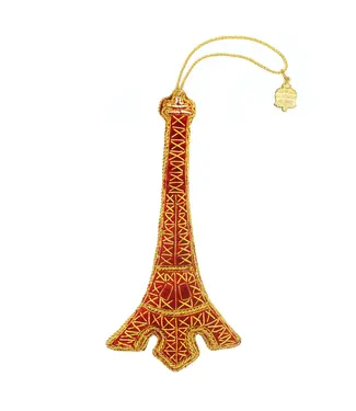Cayen Collection Embroidered Eiffel Tower Ornament in Red and Gold
