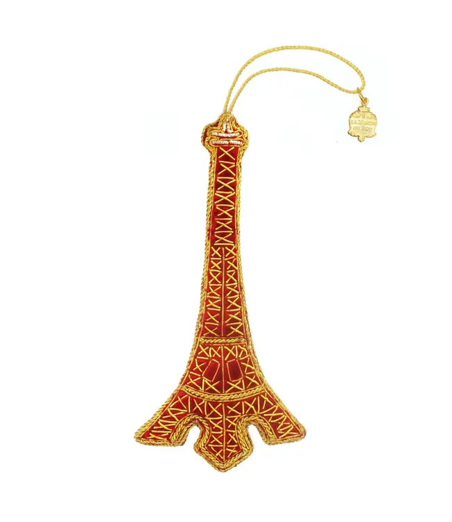 Cayen Collection Embroidered Eiffel Tower Ornament in Red and Gold
