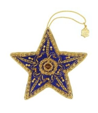 Cayen Collection Embroidered Star Blue with  Gold  threads