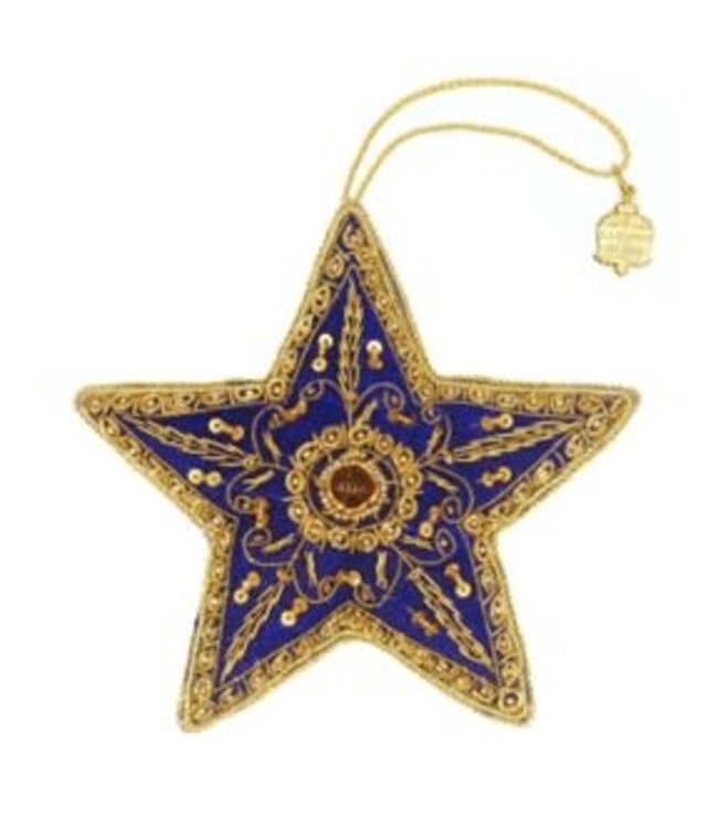 Cayen Collection Embroidered Star Blue with  Gold  threads