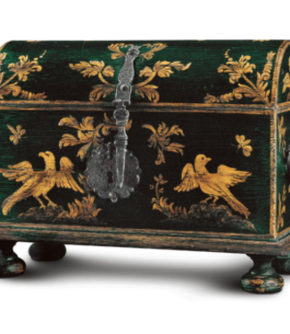 Alfonso Marina Hand-Painted Wood Small Coffer with Eagles and Iron Hardware