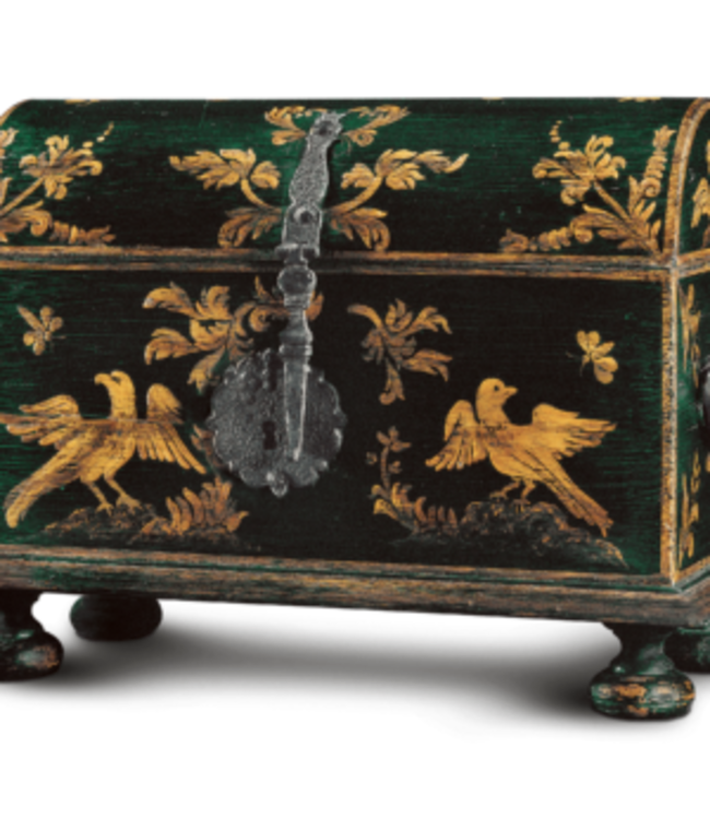 Alfonso Marina Hand-Painted Wood Small Coffer with Eagles and Iron Hardware