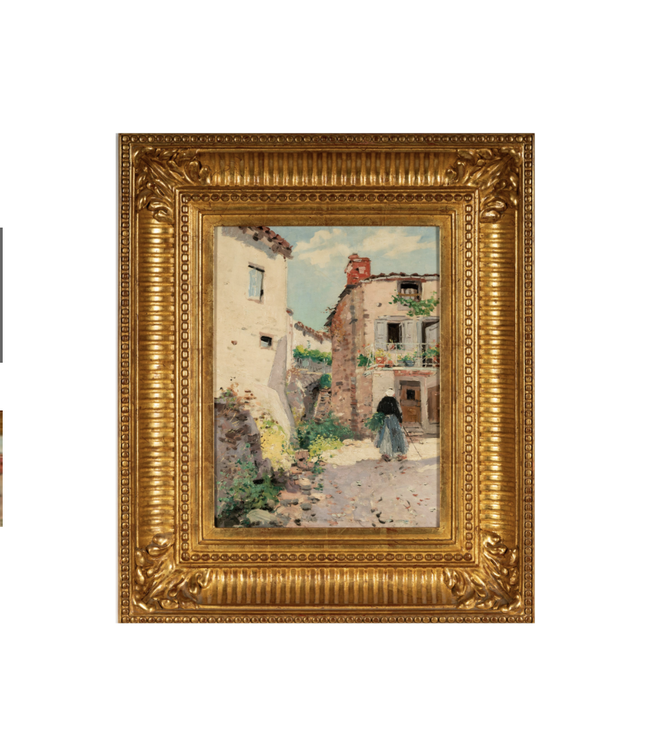 Cayen Collection European Street Scene Oil on Board Painting by A. Darby - Framed: 25.25 x 21.5"