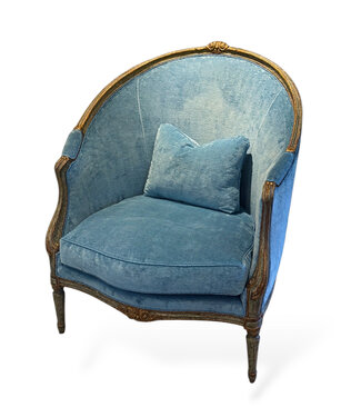 Cayen Collection Louis XVI Painted & Gilded Barrel Back Bergere Chair  -  34W   31D   38.5H