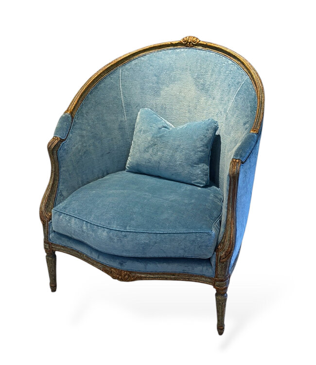 Cayen Collection Louis XVI Painted & Gilded Barrel Back Bergere Chair  -  34W   31D   38.5H