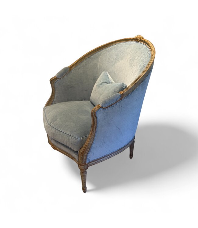 Cayen Collection Louis XVI Painted & Gilded Barrel Back Bergere Chair  -  34W   31D   38.5H