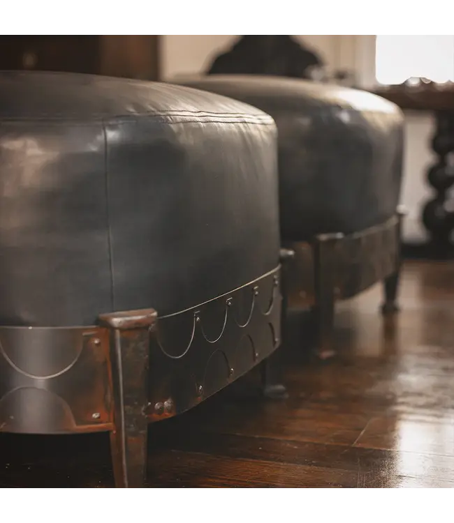 Jan Barboglio Nelson Ottoman with Black Leather Cushion