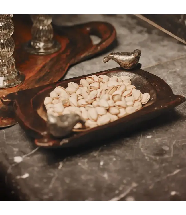 Jan Barboglio Chiquito Batea Bowl with 2 Wax Cast Iron Birds