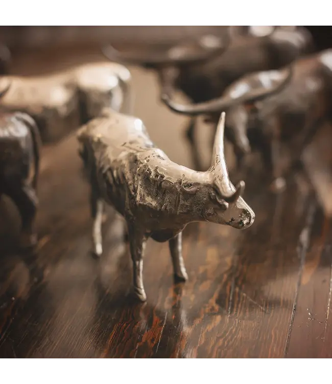 Jan Barboglio Cuerno Largo Bull Sculpture - Nickel