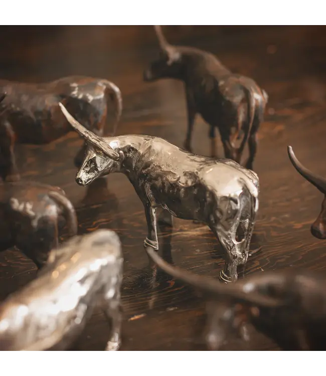 Jan Barboglio Cuerno Largo Bull Sculpture - Nickel