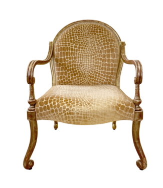 Cayen Collection Rose Tarlow Verona Arm Chair in Deep Honey Velvet Armadillo + trim accents  - 22k finish