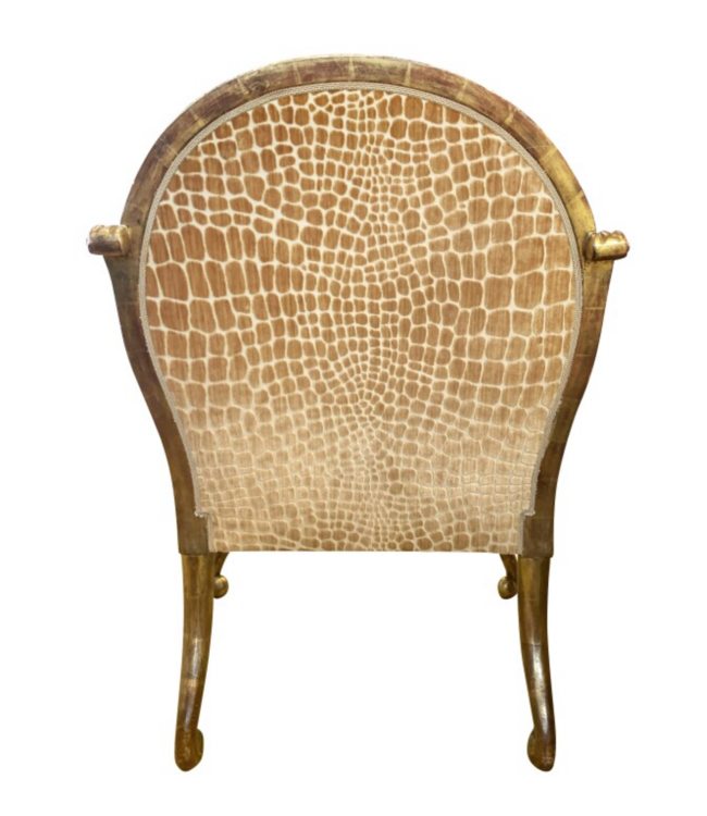 Cayen Collection Rose Tarlow Verona Arm Chair in Deep Honey Velvet Armadillo + trim accents  - 22k finish
