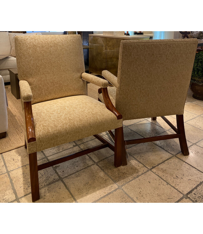 Cayen Collection Pair of  Walnut Upholstered Arm Chairs