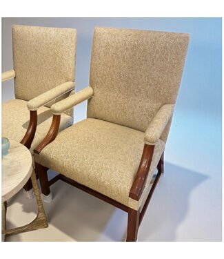 Cayen Collection Pair of  Walnut Upholstered Arm Chairs