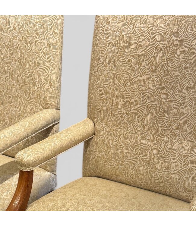 Cayen Collection Pair of  Walnut Upholstered Arm Chairs