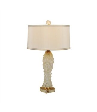 Cayen Collection Rock Crystal Inlaid Table Lamp, Amber Finished Brass Accents, Silk Shade