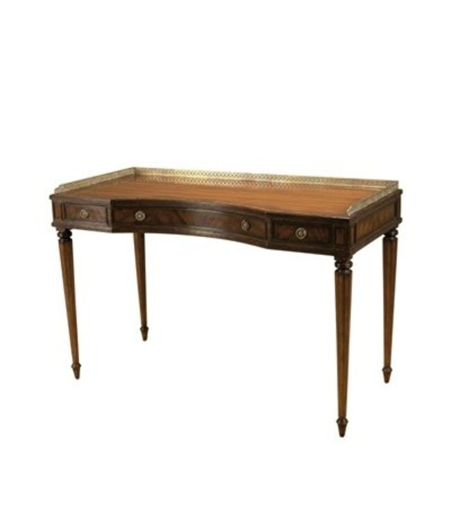 Maitland-Smith Aged Regency Finished Mahogany Writing Table - Desk . Veneer Top, Pompeian Brass Mounts