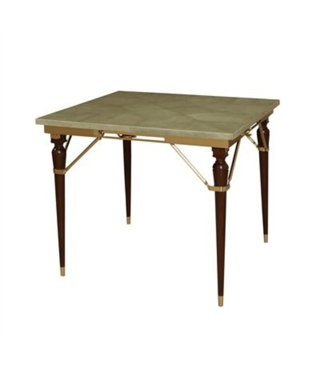 Maitland-Smith Lacoste Rosewood Folding Game Table, Moss Green Faux Shagreen Leather Top - BROKEN? DAMAGED REMOVE FROM INVENTORY