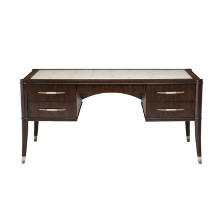 Ebony Finished Desk With Parchment Leather Inlay Shell And