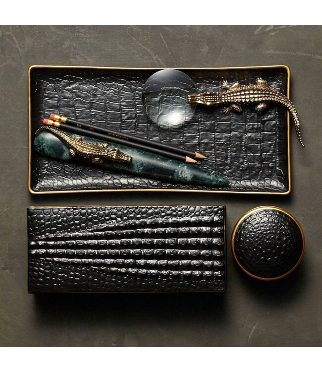 L’Objet Crocodile Rectangular Box Gold