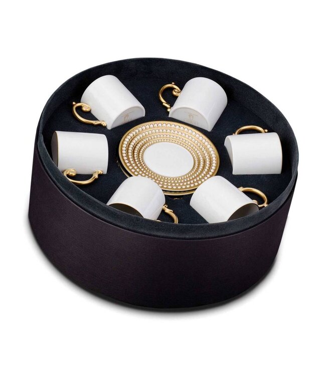 L’Objet Perlée Gold Espresso Cup + Saucer  (Gift Box of 6)