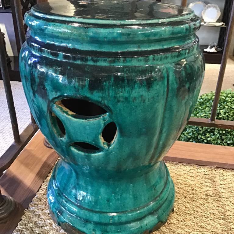 Pair Of Green Glaze Ceramic Garden Stool China C1860 Cayen Home
