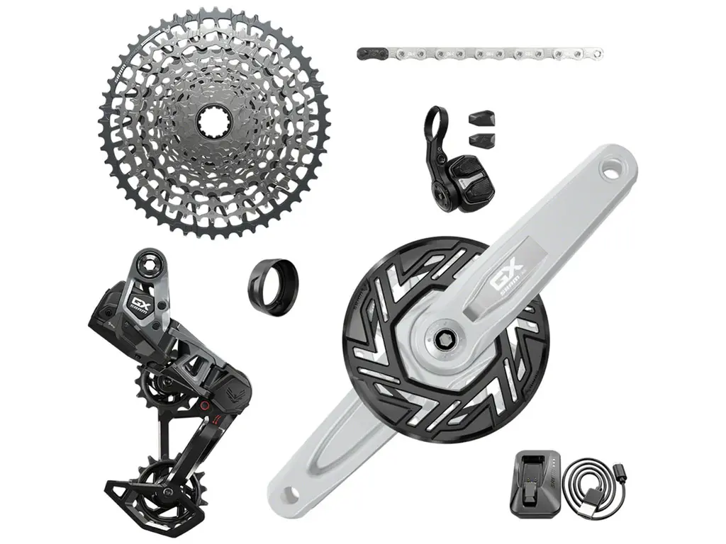 SRAM SRAM GX Eagle T-Type Ebike AXS Groupset - 104BCD 34T with Clip-On Guard, Derailleur, Shifter, 10-52t Cassette, Arms not included