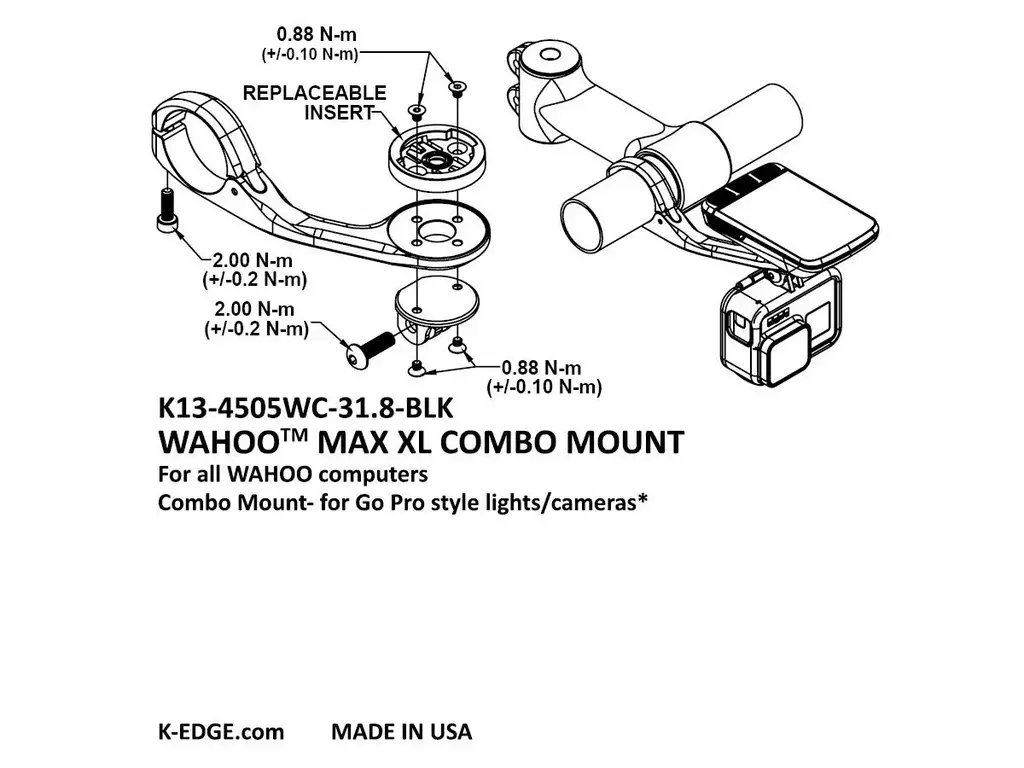 K-Edge K-EDGE Wahoo MAX XL Combo Computer Mount - 35.0mm, Black Anodize