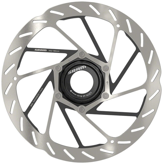 SRAM SRAM HS2 Disc Brake Rotor - 180mm, Center Lock, Rounded, Silver/Black