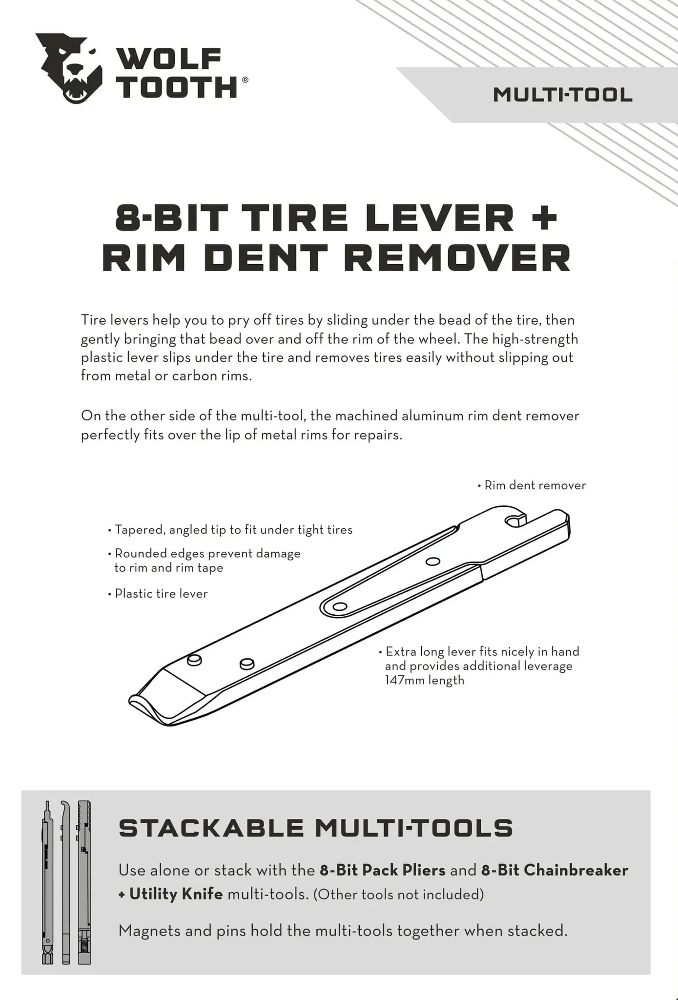 Wolf Tooth Components Wolf Tooth 8-Bit Tire Lever + Rim Dent Remover Multi-Tool