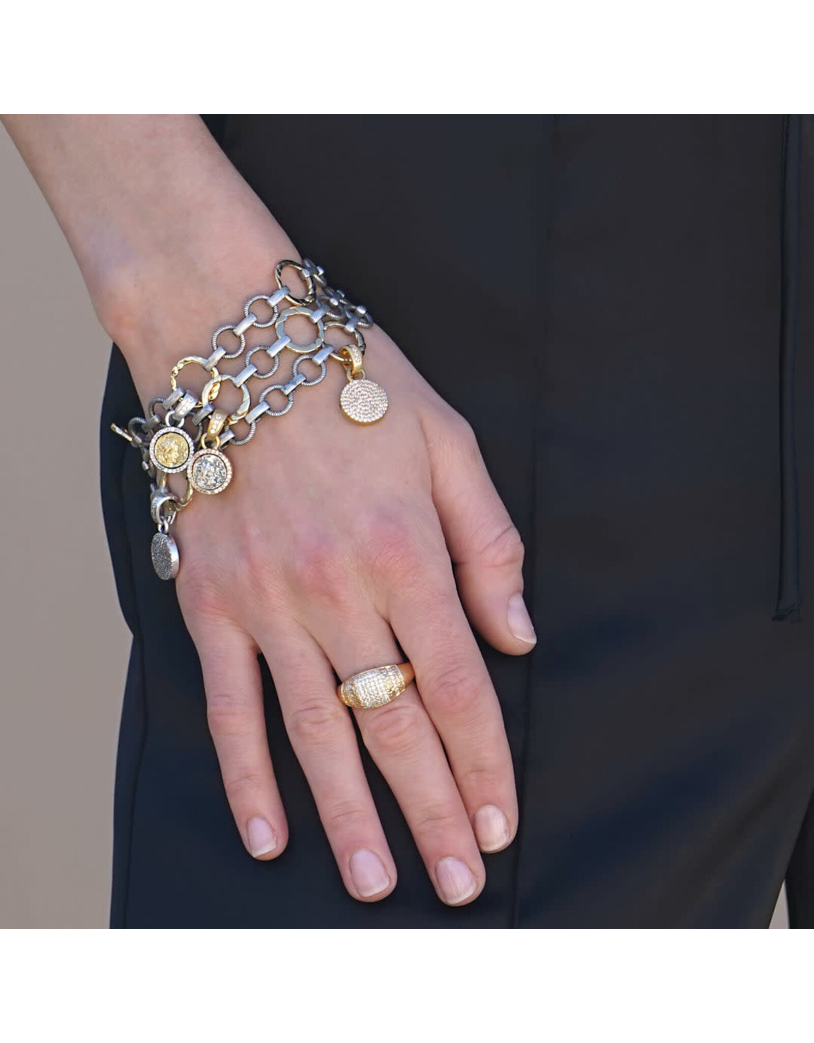 TAT2 Designs Silver Flat Ring Triple Chain Bracelet