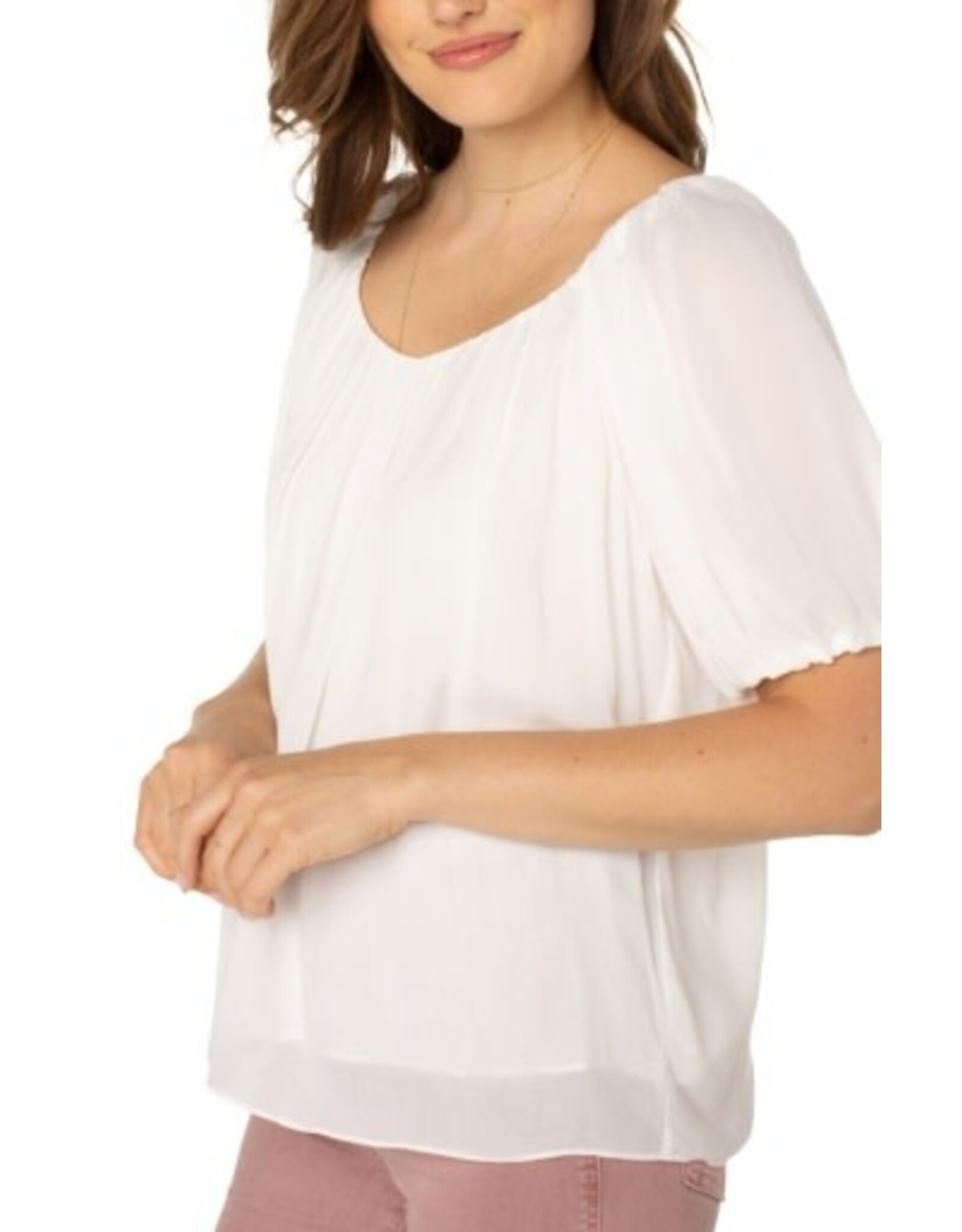 Liverpool Double V-neck Shirred Woven Top